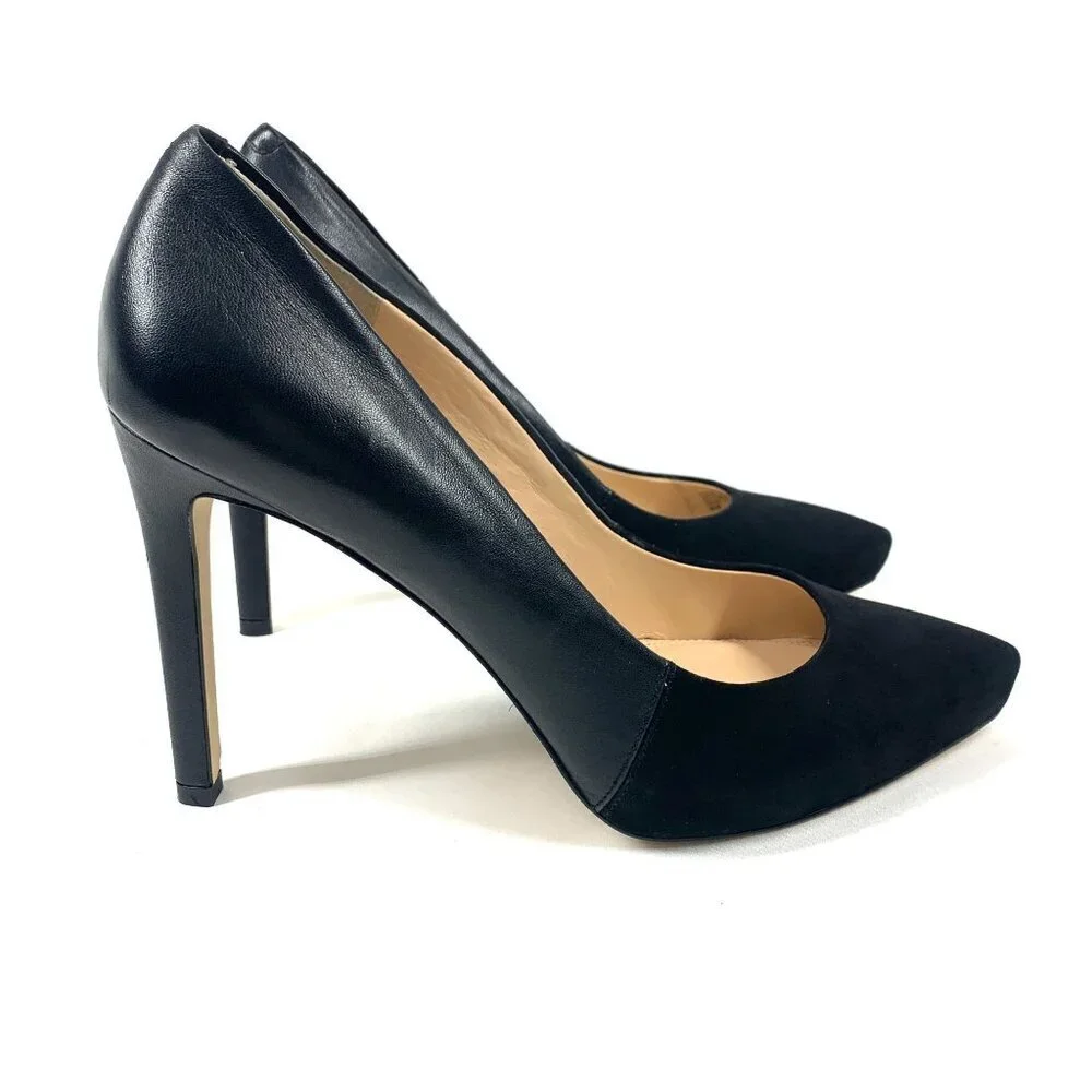 Banana Republic Two Tone Stiletto Heels Black Leather & Suede Pointy Toe Size 10